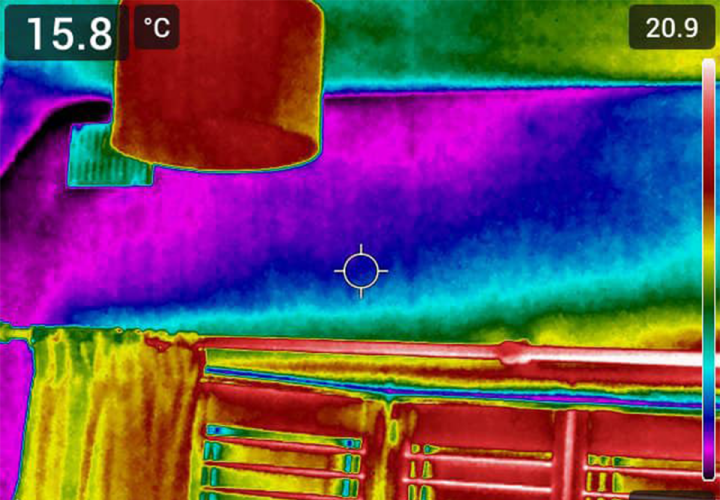 Thermal imaging showing insulation deficiencies